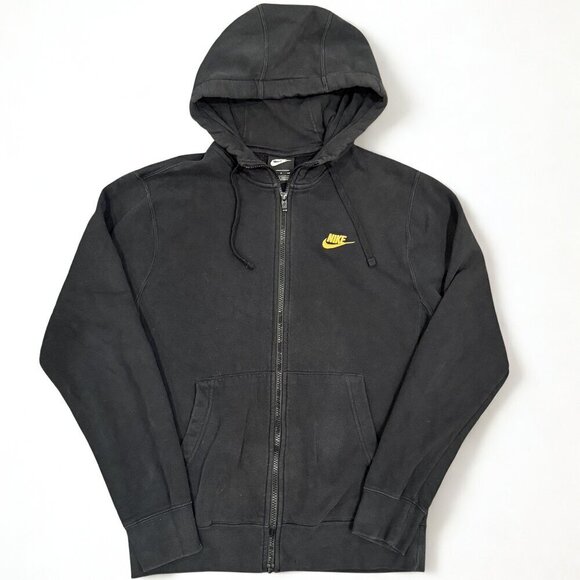 Nike Tops - Nike Women’s Full Zip Hoodie Black Gold Embroidered Swoosh Size S